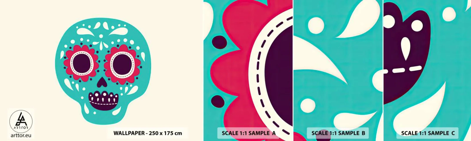 Échantillon de Papier Peint Autocollant Deluxe Sticker - La vie – du plaisir jusqu'à la mort - Crâne, Mexique, mexicain - 100x30 cm