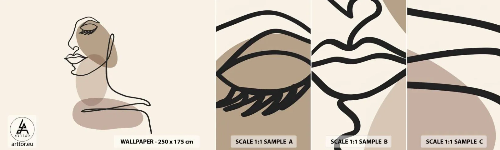 Échantillon de Papier Peint Autocollant Deluxe Sticker - Une certaine ligne de beauté - Abstraction, Visage de femme, Graphique - 100x30 cm