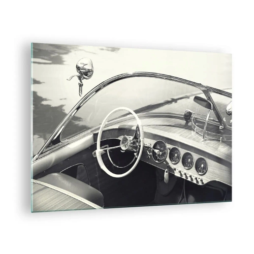 Impression sur verre - Image sur verre - Cockpit de voiture classique en noir et blanc - 70x50cm - Temps pour riche - Décoration murale moderne pour le salon et la chambre ARTTOR
