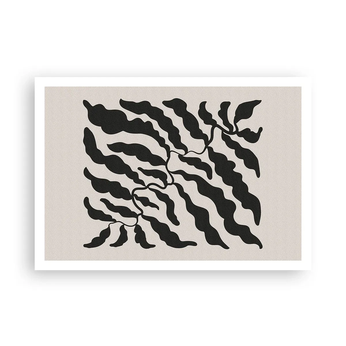 Affiche - Poster - Brindilles avec des feuilles noires sur fond clair - 100x70cm - La nature du carré - Décoration murale moderne pour le salon et la chambre ARTTOR