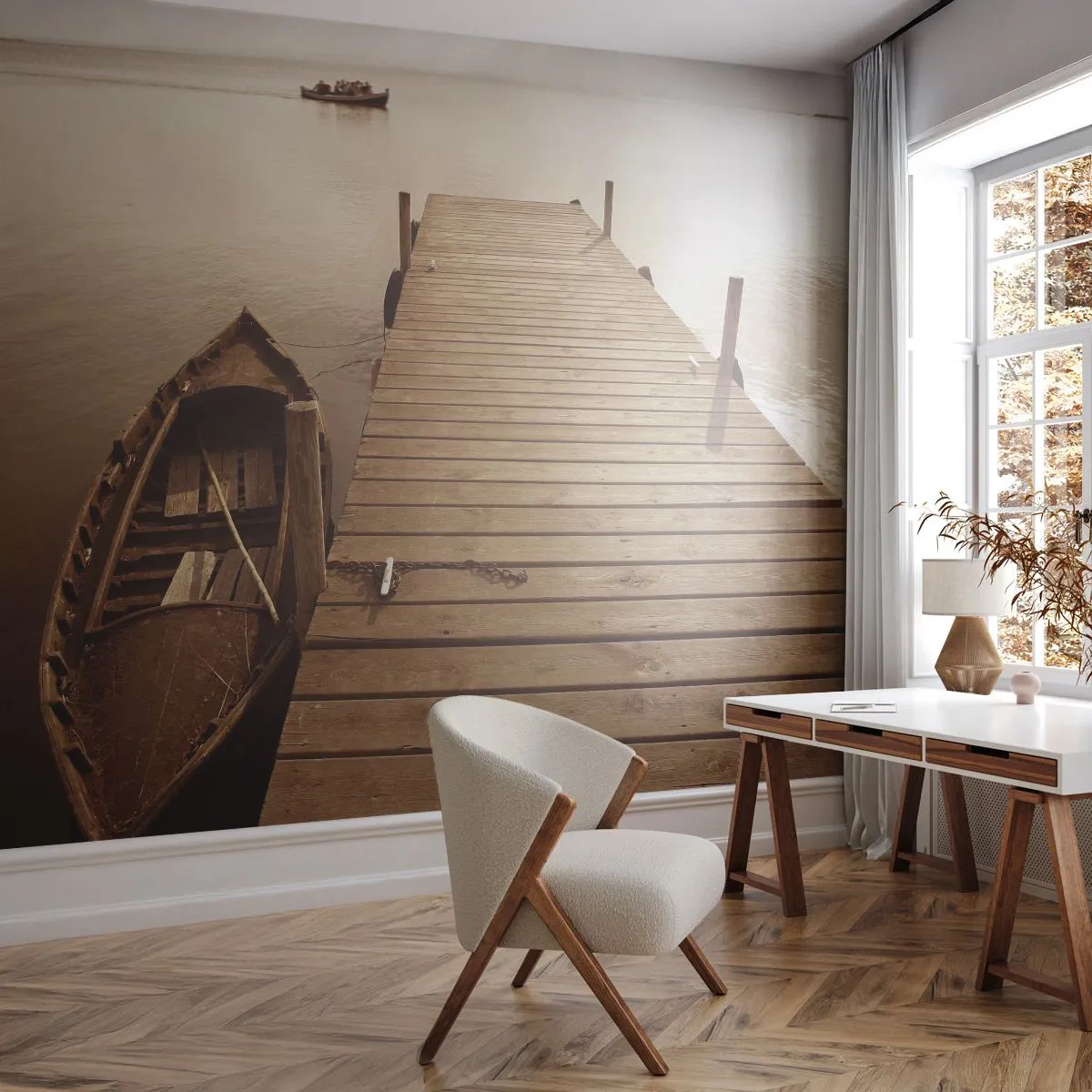 Papier Peint Photo Standard Eco - Le grand silence - Paysage, Lac, Pont de bois - 400x280 cm