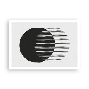 Affiche - Poster - Deux cercles superposés avec des lignes noires et blanches - 100x70cm - Son alter ego - Décoration murale moderne pour le salon et la chambre ARTTOR