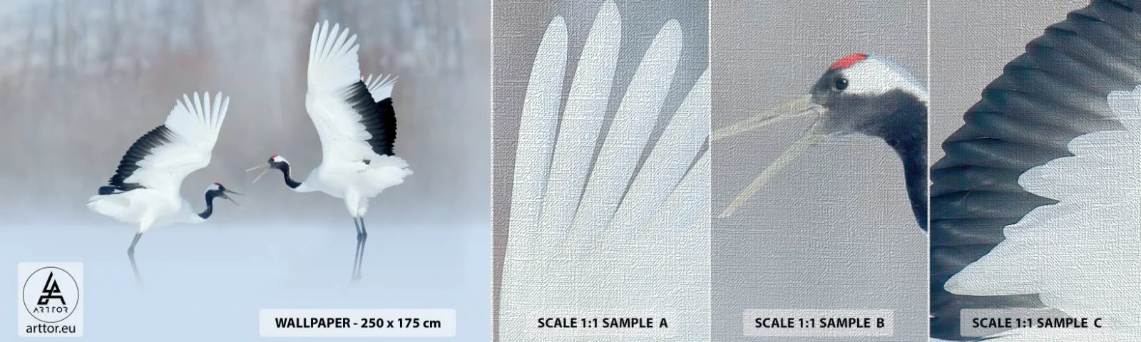 Échantillon de Papier Peint Premium Canvas - Danse dans le brouillard - Hiver, Oiseau, Nature - 100x30 cm