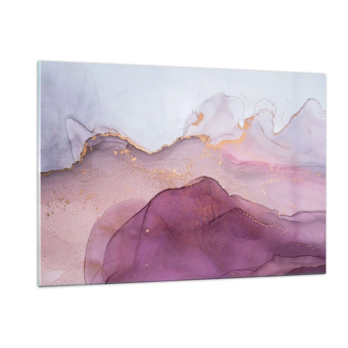 Impression sur verre - Image sur verre - Vagues abstraites dans des tons violets avec des accents dorés - 120x80cm - Vagues lilas et violettes - Décoration murale moderne pour le salon et la chambre ARTTOR