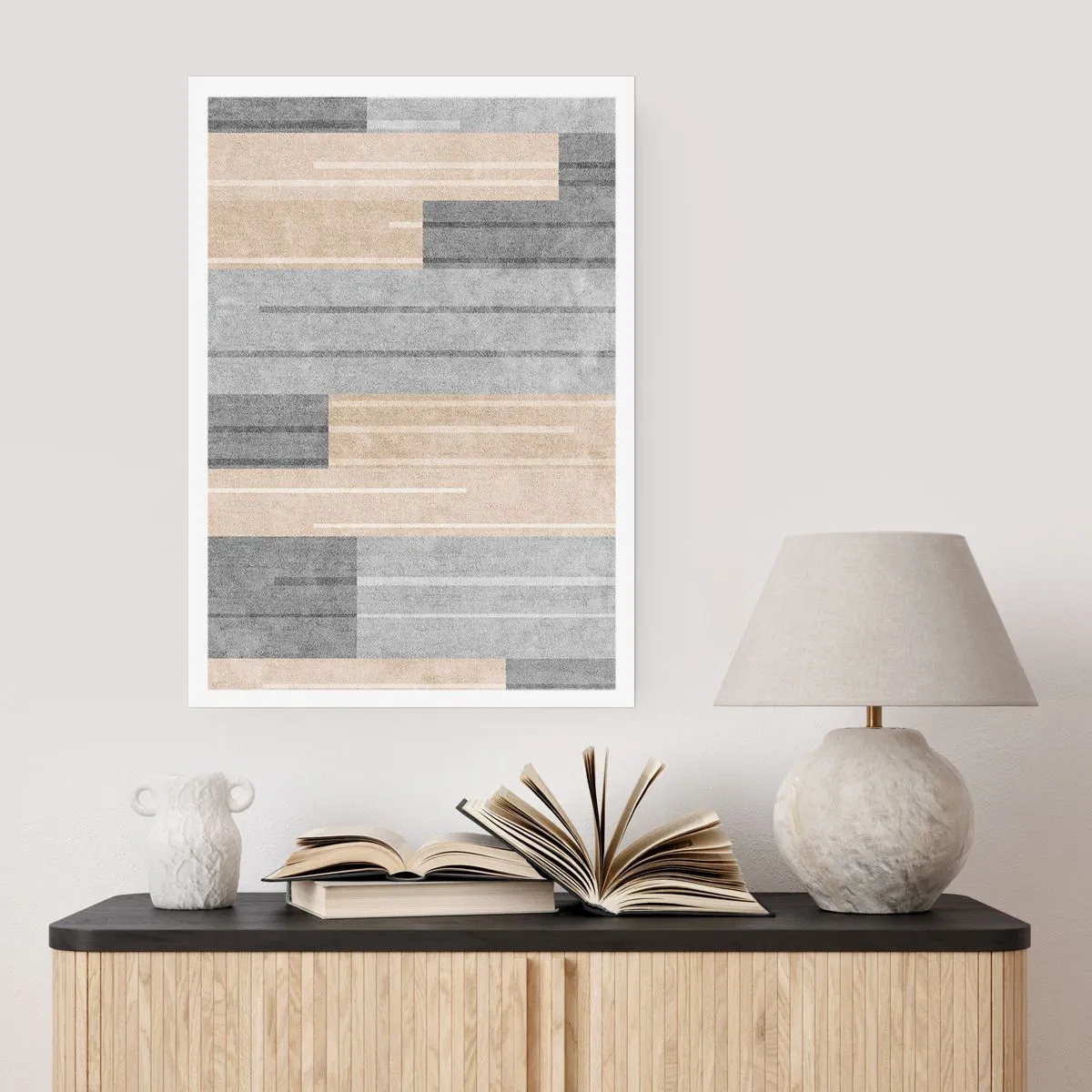 Affiche - Poster - Une composition géométrique moderne dans les tons de gris et de beige - 50x70cm - Composition : se tenir droit - Décoration murale moderne pour le salon et la chambre ARTTOR