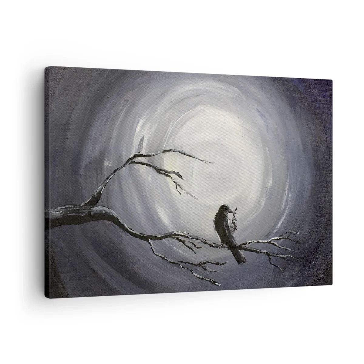 Impression sur toile - Image sur toile - Oiseau noir sur une branche au clair de lune - 70x50cm - La clé du mystère de la nuit - Décoration murale moderne pour le salon et la chambre ARTTOR