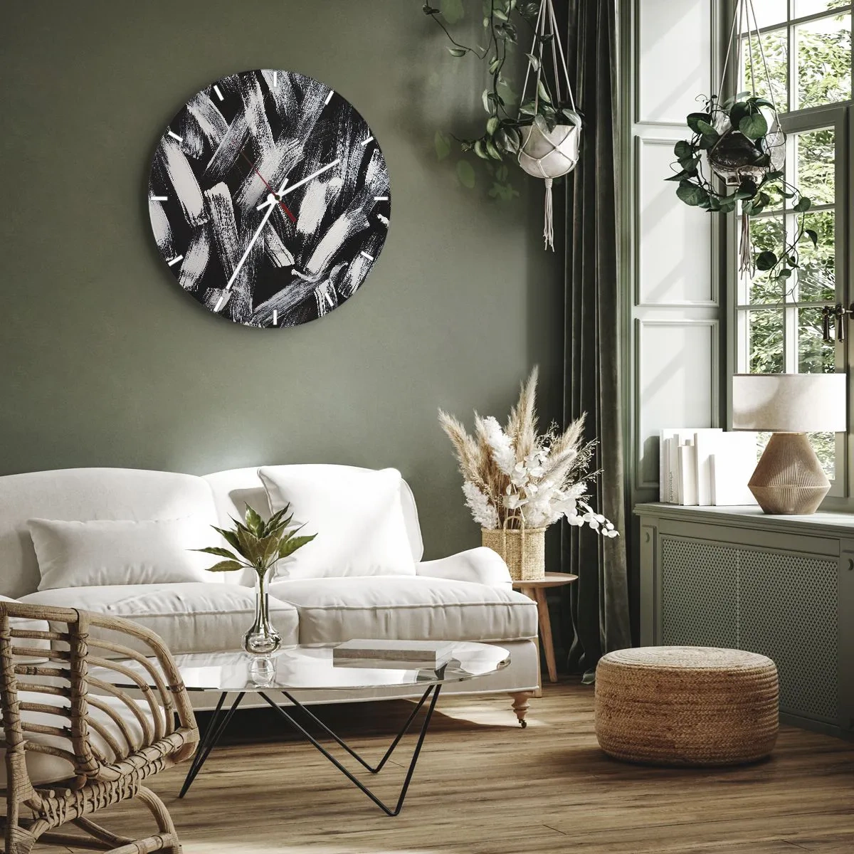 Horloge murale - Pendule murale - Coups de pinceau blancs sur fond noir dans un style industriel - 30x30cm - L'abstraction dans l'esprit industriel - Décoration murale moderne pour le salon, la cuisine et la chambre ARTTOR