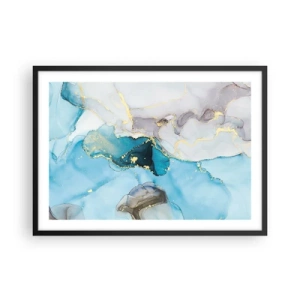 Affiche dans un cadre noir - Poster - Abstraction dans les tons de bleu et d'or avec des lignes subtiles - 70x50cm - Etude de la rencontre gris et turquoise - Décoration murale moderne pour le salon et la chambre ARTTOR