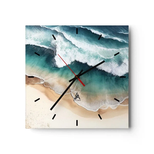 Horloge murale - Pendule murale - Vue sur la plage et les vagues de la mer dans des tons turquoise - 30x30cm - La rencontre éternelle - Décoration murale moderne pour le salon et la chambre ARTTOR