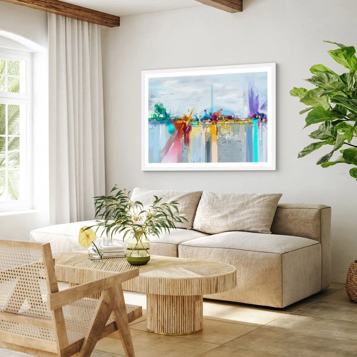 Affiche dans un cadre blanc - Poster - Pont de joie sur le fleuve de la vie - 70x50 cm