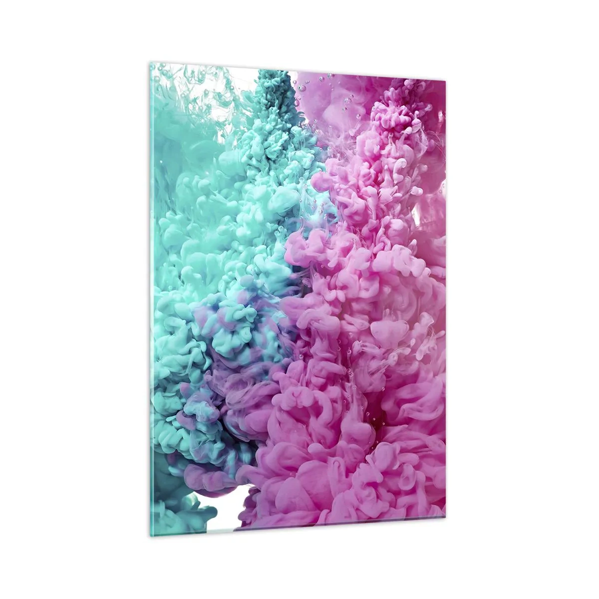 Impression sur verre - Image sur verre - Nuages d'encre colorés en rose et turquoise - 50x70cm - Rencontre finale - Décoration murale moderne pour le salon et la chambre ARTTOR