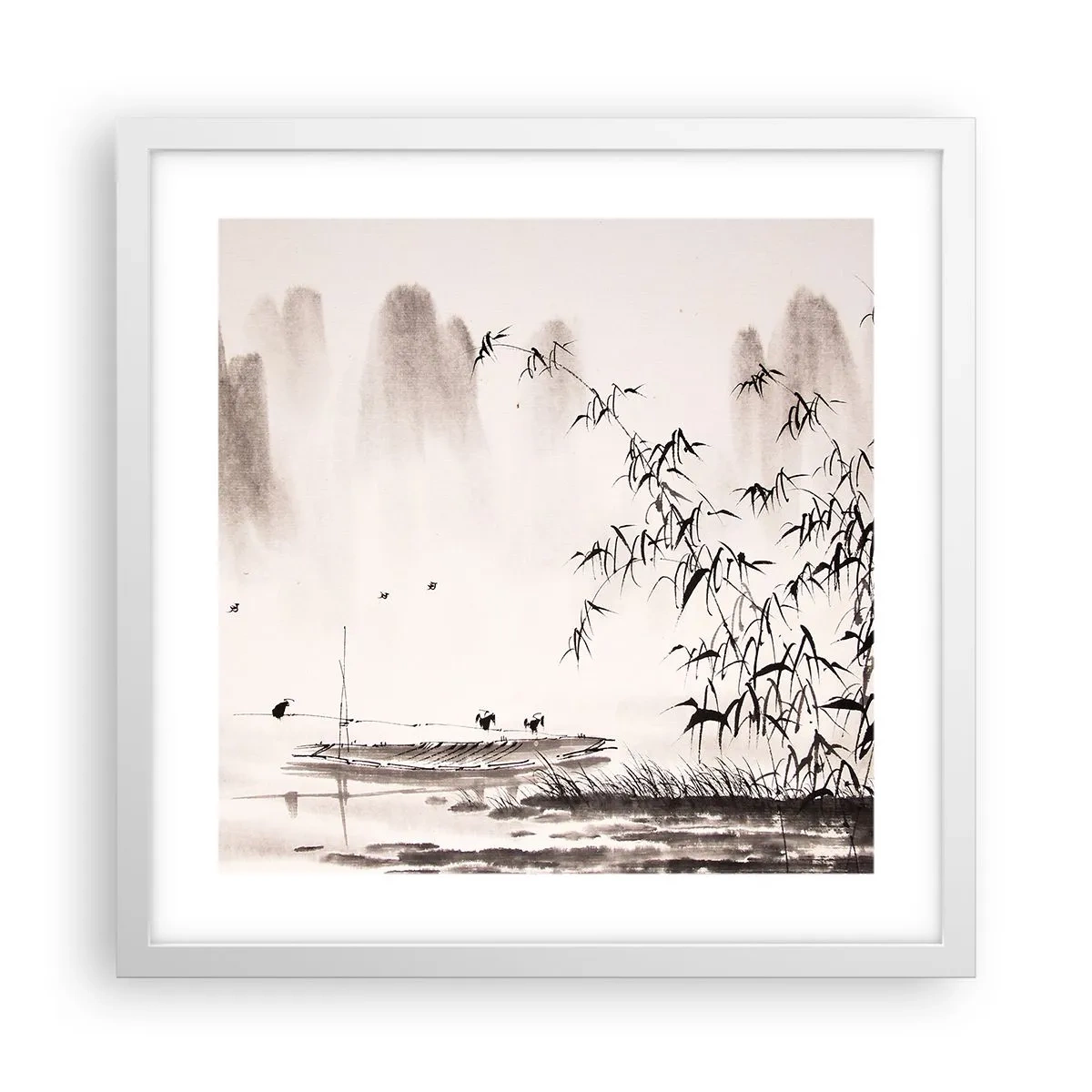 Affiche dans un cadre blanc - Poster - Le silence des rizières - 40x40 cm