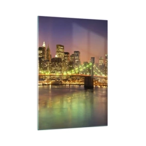 Impression sur verre - Image sur verre - Pont illuminé dans une ville moderne la nuit - 70x100cm - Ici la lumière ne s'éteint jamais - Décoration murale moderne pour le salon et la chambre ARTTOR