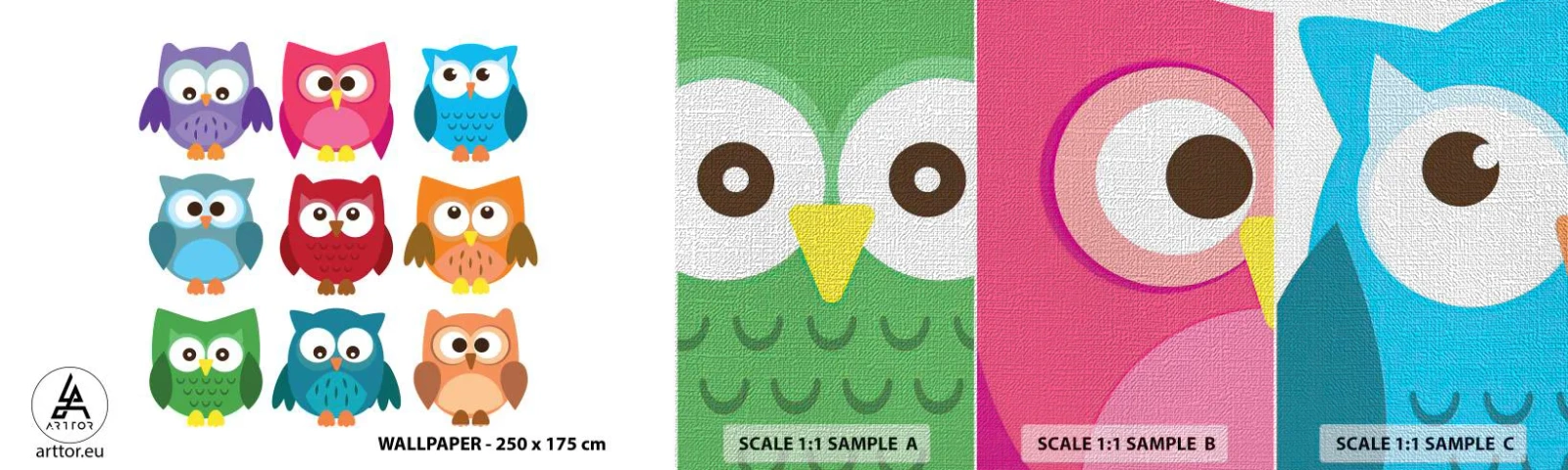 Échantillon de Papier Peint Premium Canvas - C'est amusant d'être différent - Pour les enfants, Hibou, Graphique - 100x30 cm