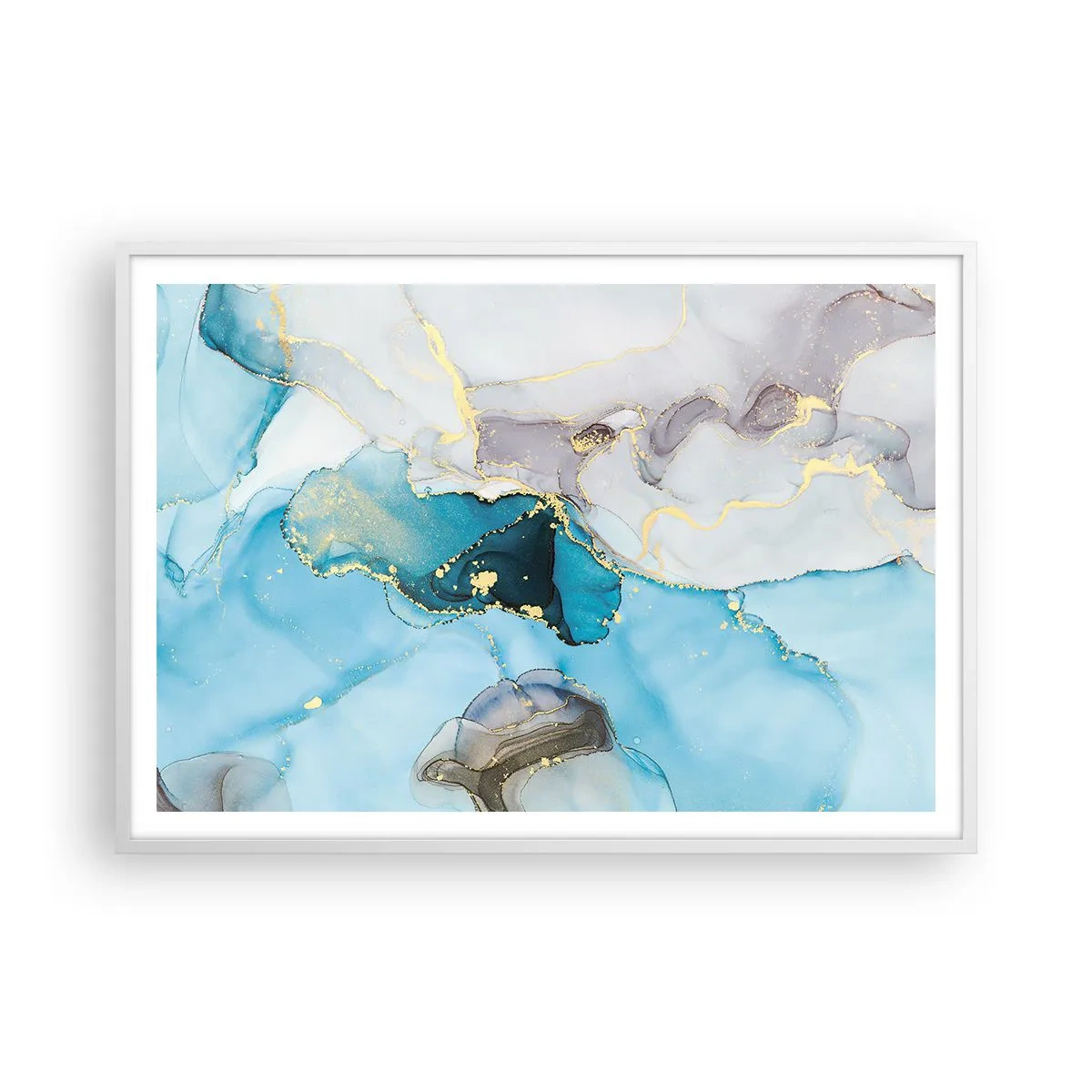 Affiche dans un cadre blanc - Poster - Etude de la rencontre gris et turquoise - 100x70 cm