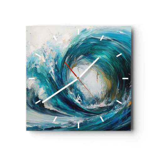 Horloge murale - Pendule murale - Une vague dynamique dans les tons bleu et turquoise - 30x30cm - Portail maritime - Décoration murale moderne pour le salon et la chambre ARTTOR