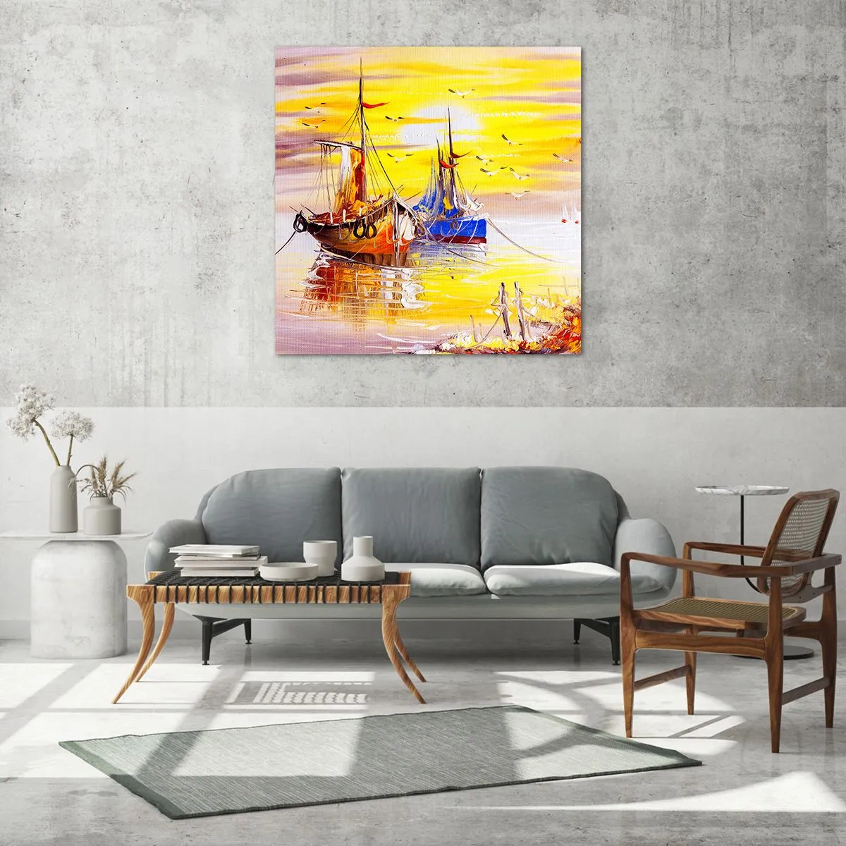 Impression sur verre - Image sur verre - Un repos bien mérité au port - 30x30 cm