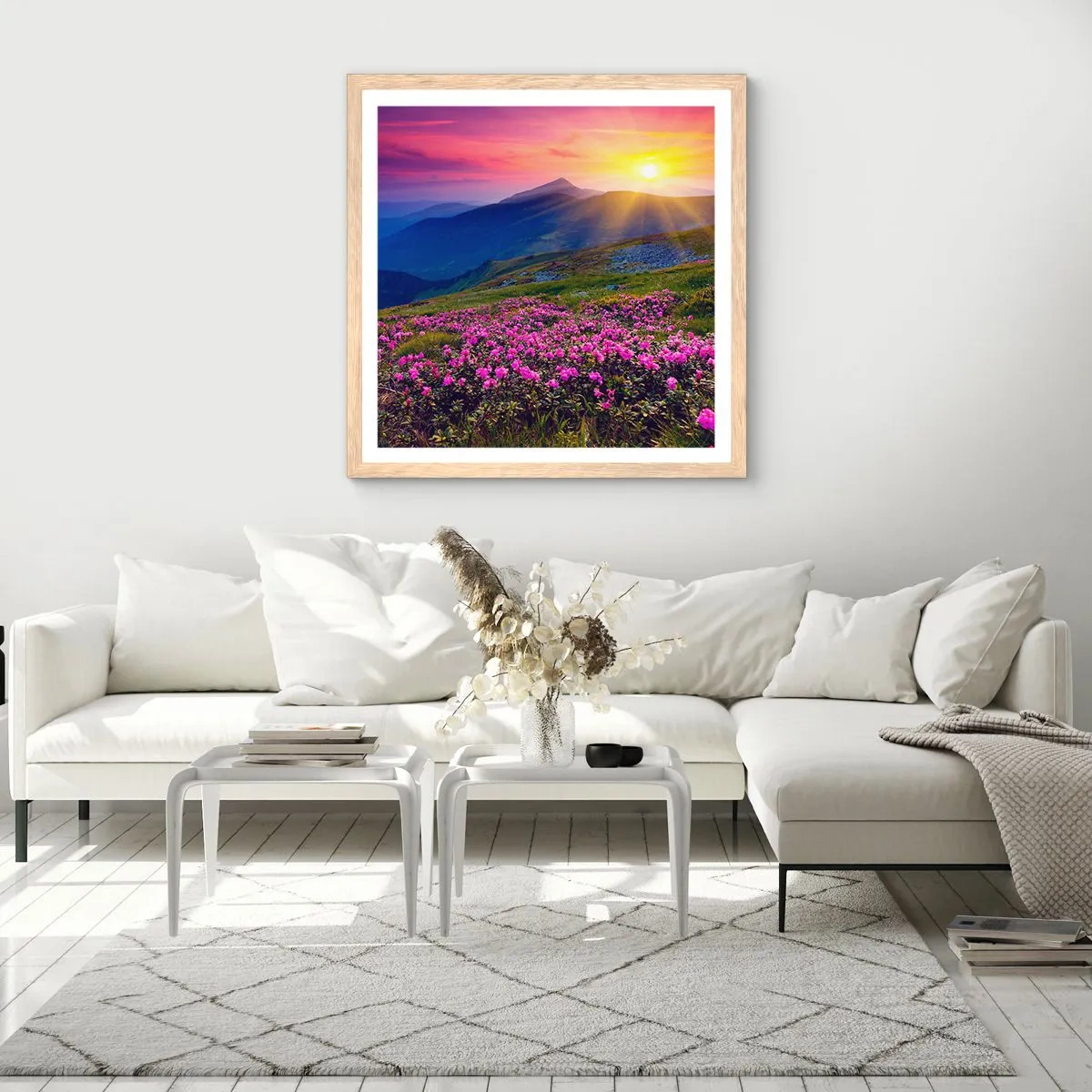 Affiche dans un chêne clair - Poster - … Et autour, ça sent le pin des montagnes et l'odeur de la prairie - 50x50 cm