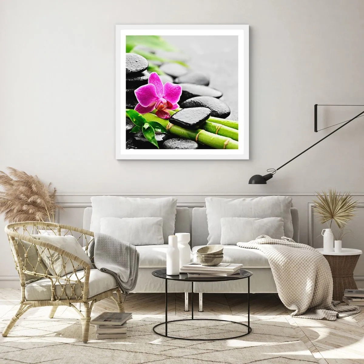 Affiche dans un cadre blanc - Poster - Dans un équilibre de calme - 60x60 cm