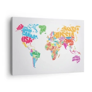 Impression sur toile - Image sur toile - Carte du monde colorée avec les noms des pays - 70x50cm - je veux tous les rencontrer - Décoration murale moderne pour le salon et la chambre ARTTOR
