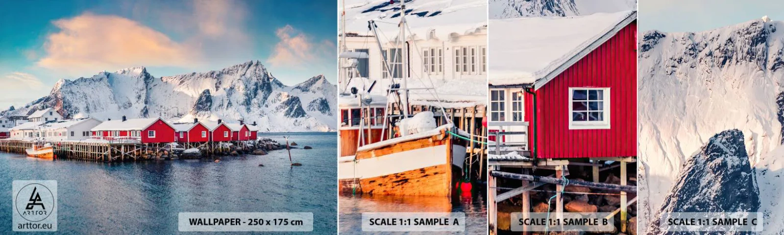 Échantillon de Papier Peint Autocollant Deluxe Sticker - Retraite dans le nord - Paysage, Norvège, Îles Lofoten - 100x30 cm