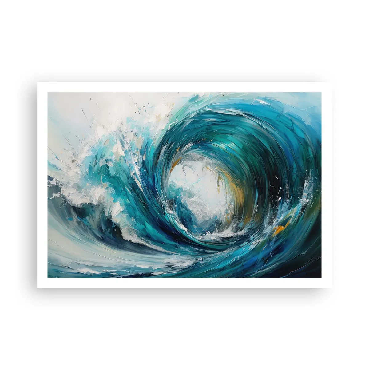 Affiche - Poster - Une vague dynamique dans les tons bleu et turquoise - 100x70cm - Portail maritime - Décoration murale moderne pour le salon et la chambre ARTTOR