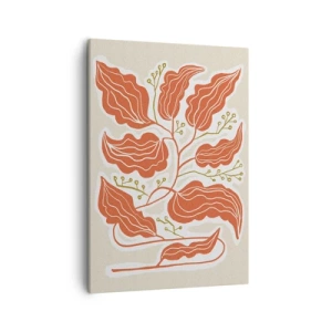 Impression sur toile - Image sur toile - Un motif de feuille minimaliste dans des tons orange et vert. - 50x70cm - Folk et coloré - Décoration murale moderne pour le salon et la chambre ARTTOR