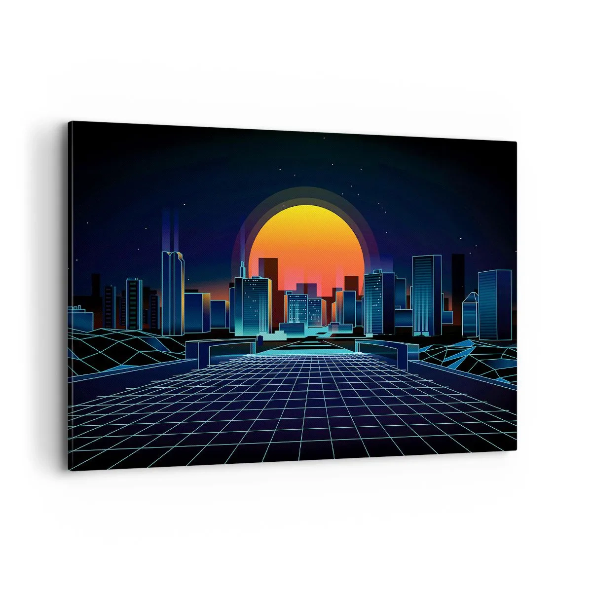 Impression sur toile - Image sur toile - Horizon urbain futuriste de style néon - 120x80cm - Vous voulez toujours passer au réel ? - Décoration murale moderne pour le salon et la chambre ARTTOR