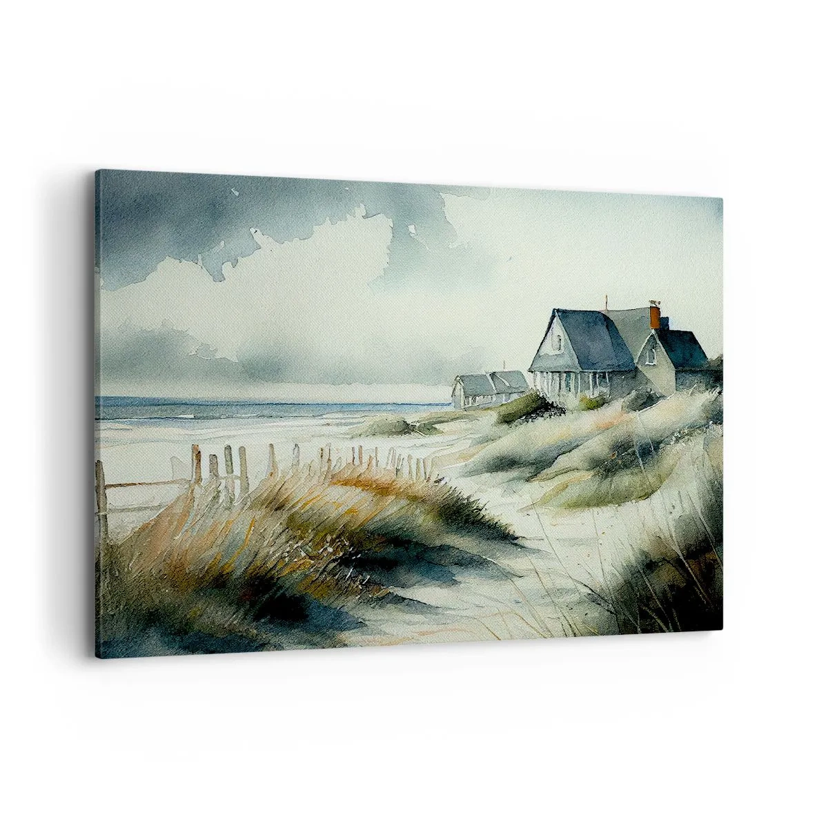 Impression sur toile - Image sur toile - Une maison de bord de mer entourée d'herbe et surplombant la mer - 100x70cm - Loin de l'agitation - Décoration murale moderne pour le salon et la chambre ARTTOR