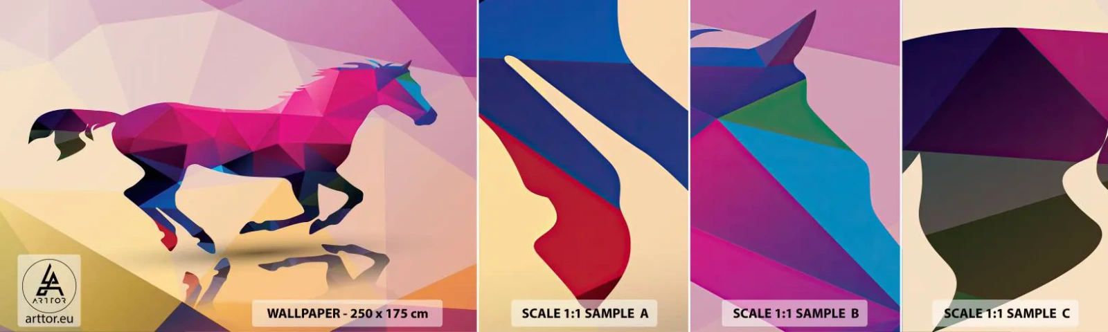 Échantillon de Papier Peint Autocollant Deluxe Sticker - Le cubisme toujours vivant - Animaux, Cheval, Figure géométrique - 100x30 cm