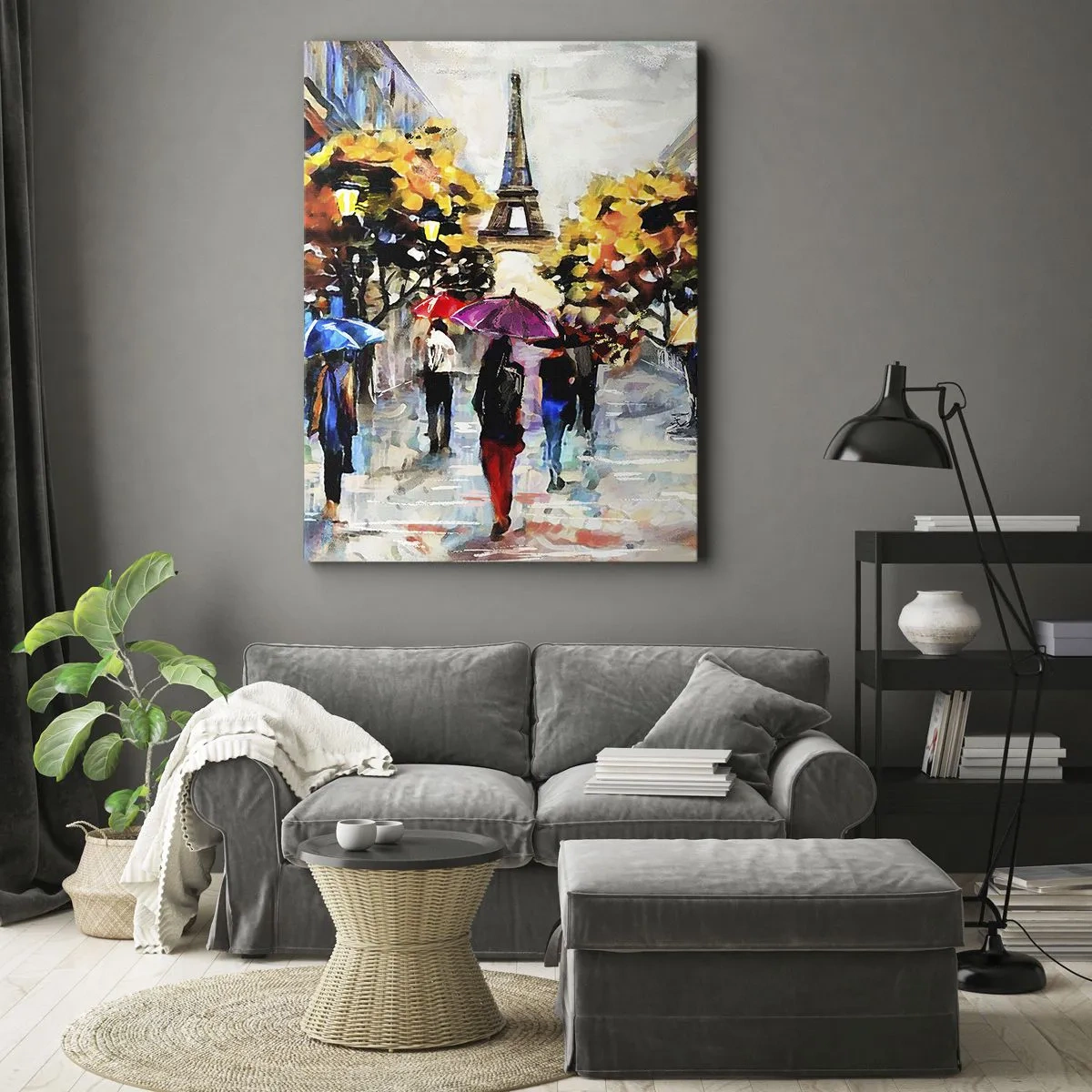 Impression sur toile - Image sur toile - Une promenade d'automne à Paris avec vue sur la Tour Eiffel - 80x120cm - Particulièrement beau en automne - Décoration murale moderne pour le salon et la chambre ARTTOR