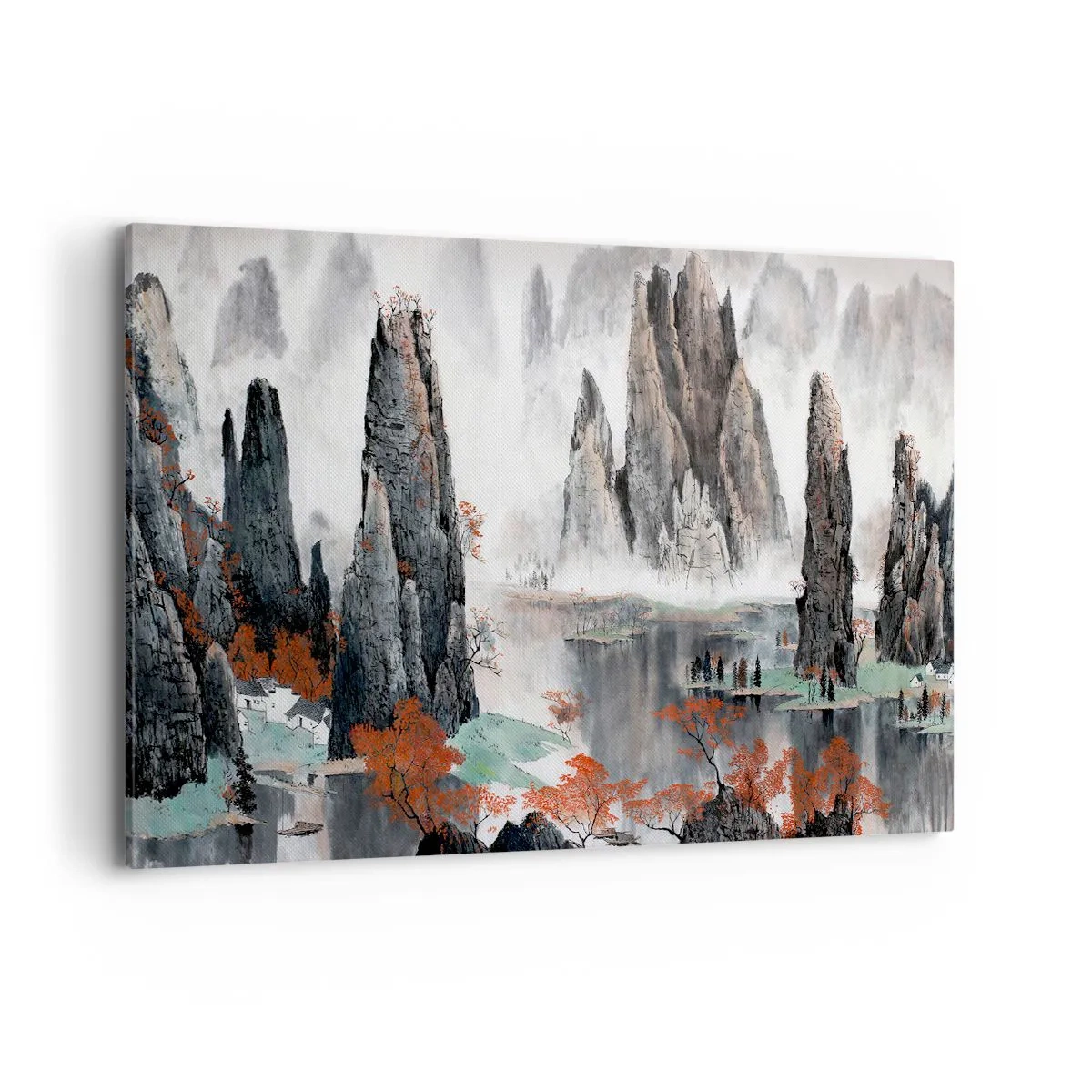 Impression sur toile - Image sur toile - Rochers et arbres pittoresques dans le paysage brumeux de la Chine - 120x80cm - De puissants gardiens - Décoration murale moderne pour le salon et la chambre ARTTOR