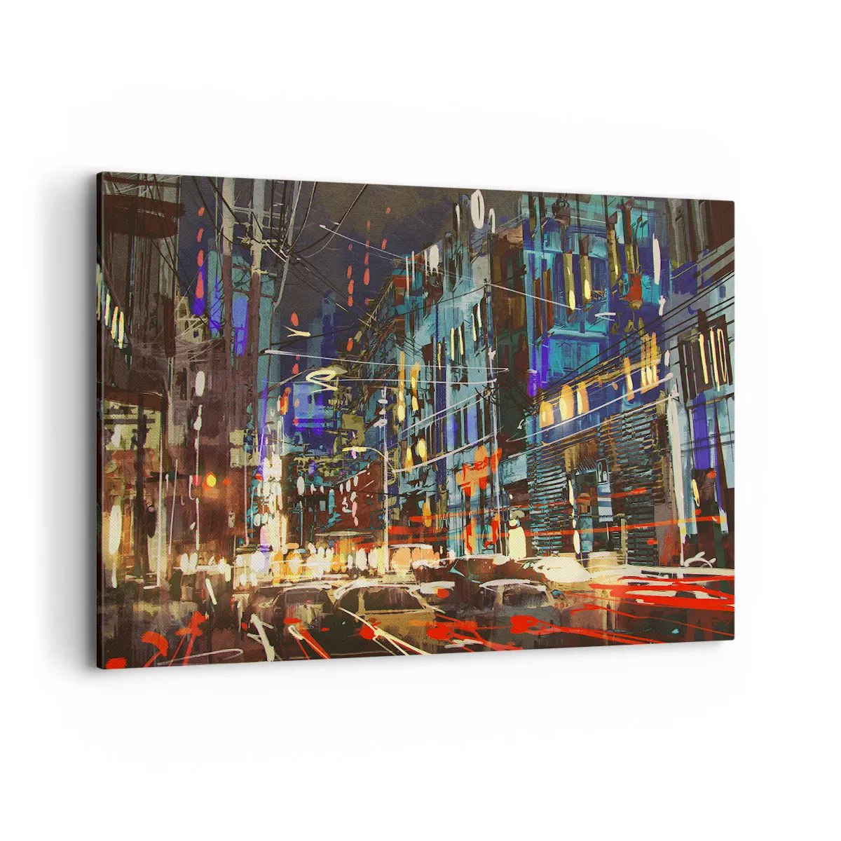 Impression sur toile - Image sur toile - Scène nocturne de la ville avec des néons - 120x80cm - L'agitation de la rue en soirée - Décoration murale moderne pour le salon et la chambre ARTTOR