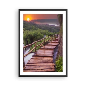 Affiche dans un cadre noir - Poster - Un pont en bois entre la verdure et le soleil couchant - 50x70cm - La beauté au-delà de la croyance - Décoration murale moderne pour le salon et la chambre ARTTOR