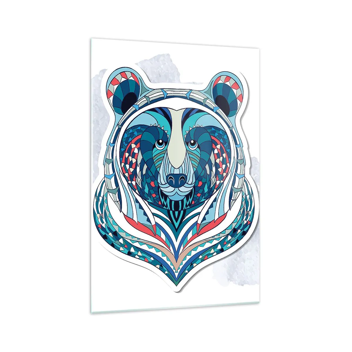 Impression sur verre - Image sur verre - Ours géométrique dans les tons bleu et rouge - 70x100cm - Vive le Groenland ! - Décoration murale moderne pour le salon et la chambre ARTTOR