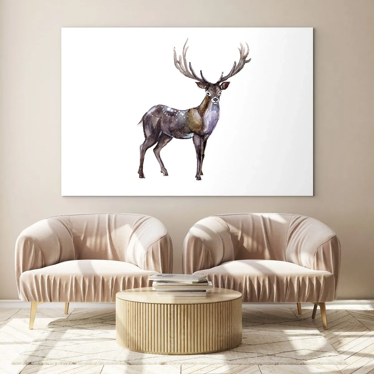 Impression sur verre - Image sur verre - Cerf aquarelle élégant - 100x70cm - Roi de la forêt du nord - Décoration murale moderne pour le salon et la chambre ARTTOR