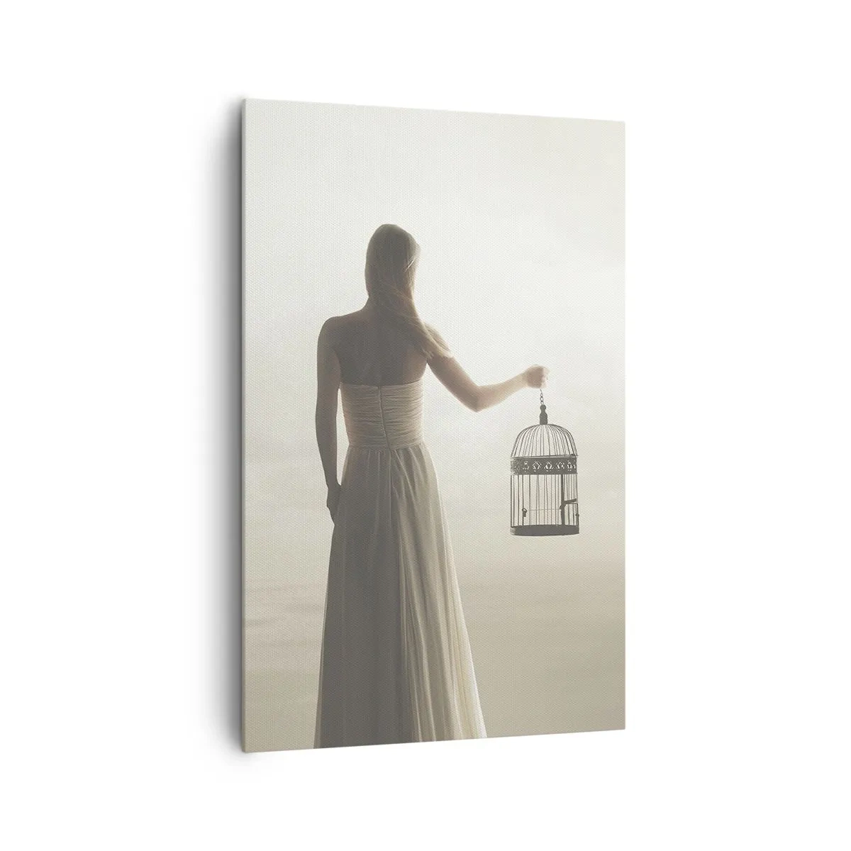Impression sur toile - Image sur toile - Une femme avec une cage contre un ciel calme - 80x120cm - Soi libre - Décoration murale moderne pour le salon et la chambre ARTTOR