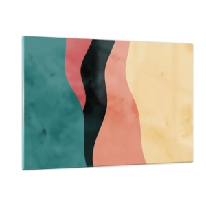 Impression sur verre - Image sur verre - Des vagues colorées dans des tons de vert, rose, noir et beige - 120x80cm - Conformité non-conforme - Décoration murale moderne pour le salon et la chambre ARTTOR