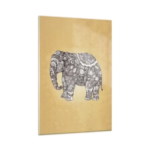 Impression sur verre - Image sur verre - Éléphant dessiné à la main avec un motif orné sur un fond beige - 80x120cm - L'éléphant s'est apprêté - Décoration murale moderne pour le salon et la chambre ARTTOR