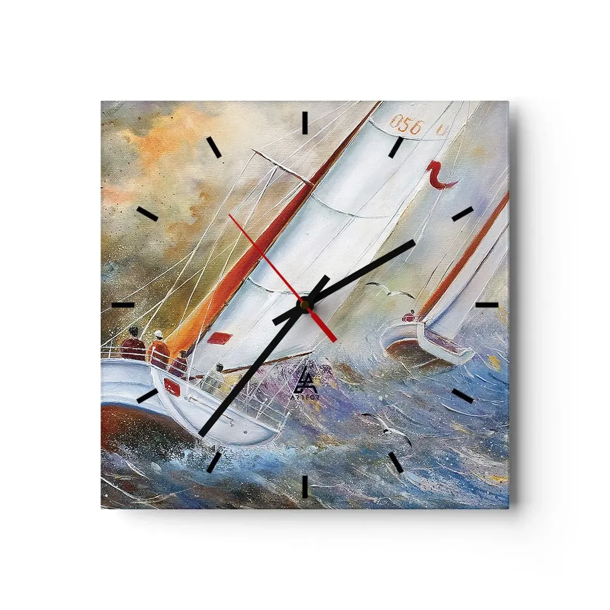Horloge murale - Pendule murale - Voiliers sur des vagues agitées dans une composition dynamique - 30x30cm - Concourir sur les vagues - Décoration murale moderne pour le salon et la chambre ARTTOR