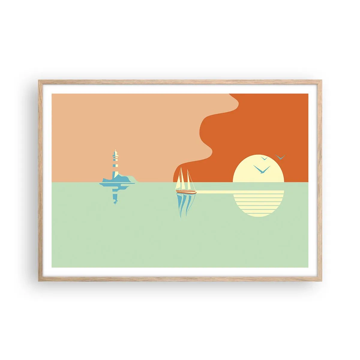 Affiche dans un chêne clair - Poster - Paysage idéal de la mer - 100x70 cm