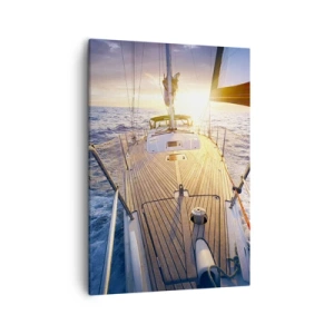 Impression sur toile - Image sur toile - Yacht en mer au coucher du soleil - 50x70cm - Courir sur les vagues - Décoration murale moderne pour le salon et la chambre ARTTOR