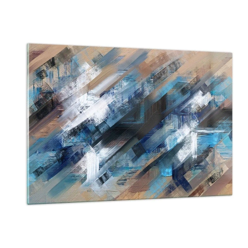 Impression sur verre - Image sur verre - Rayures diagonales abstraites dans les tons de bleu, blanc et beige - 120x80cm - Diagonale de bleus - Décoration murale moderne pour le salon et la chambre ARTTOR