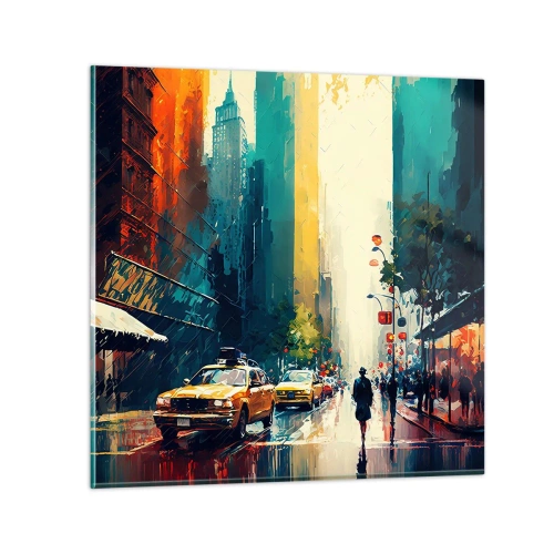 Impression sur verre - Image sur verre - New York – ici même la pluie est colorée - 40x40 cm