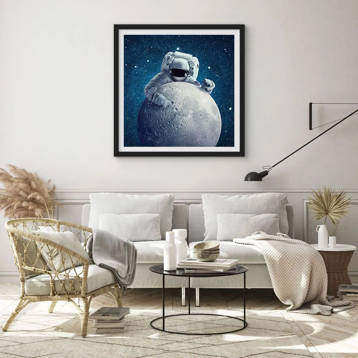 Affiche dans un cadre noir - Poster - Comique de l'espace - 40x40 cm