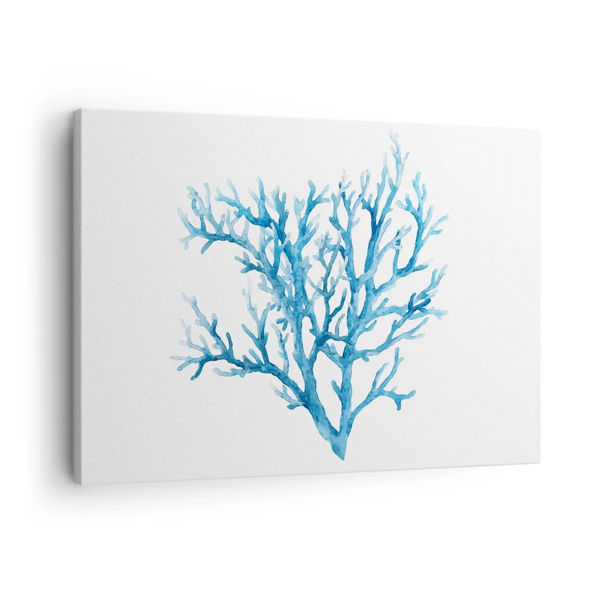 Impression sur toile - Image sur toile - Corail bleu sur fond blanc avec une touche minimaliste - 70x50cm - Filigrane nautique - Décoration murale moderne pour le salon et la chambre ARTTOR