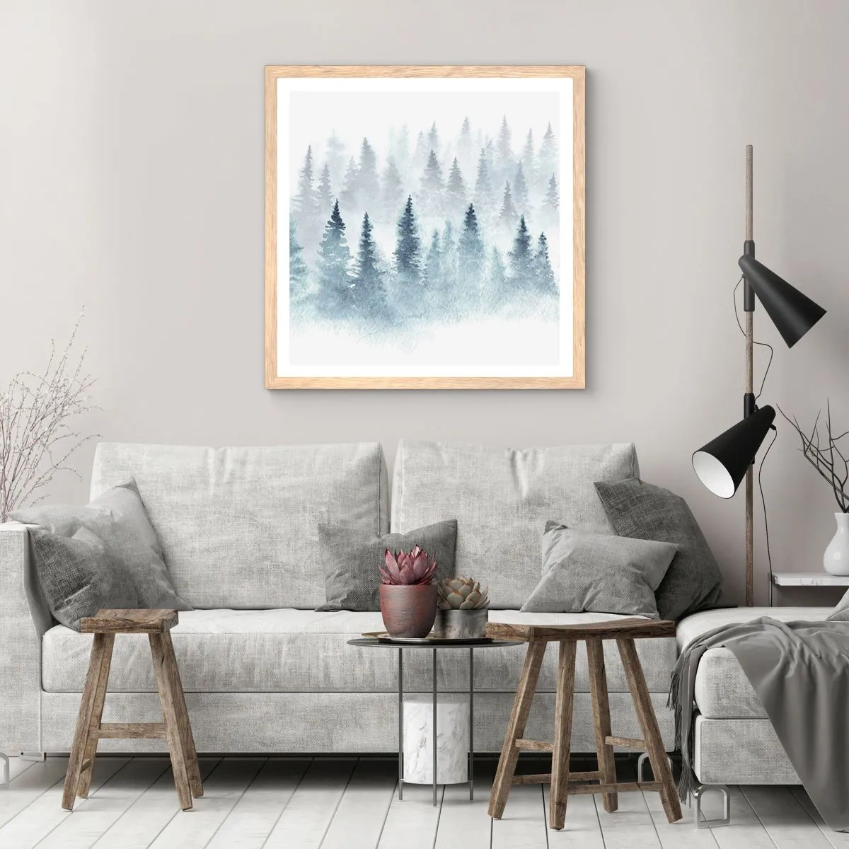 Affiche dans un chêne clair - Poster - Enveloppé de brouillard - 50x50 cm