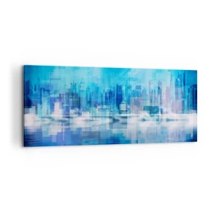 Impression sur toile - Image sur toile - Panorama urbain abstrait dans des tons bleus - 120x50cm - Noyé dans le bleu - Décoration murale moderne pour le salon et la chambre ARTTOR