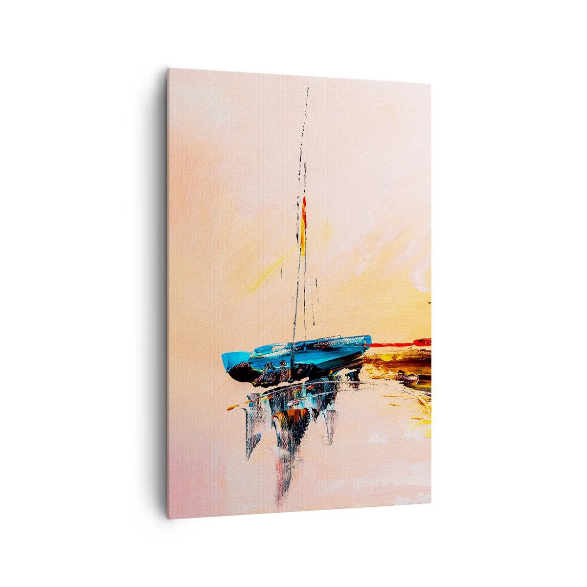 Impression sur toile - Image sur toile - Bateaux colorés sur une eau calme au coucher du soleil - 80x120cm - Soirée à la marina - Décoration murale moderne pour le salon et la chambre ARTTOR