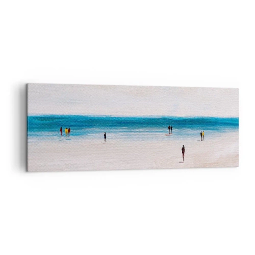 Impression sur toile - Image sur toile - Une plage avec des gens sur fond de mer calme - 140x50cm - Un besoin naturel - Décoration murale moderne pour le salon et la chambre ARTTOR